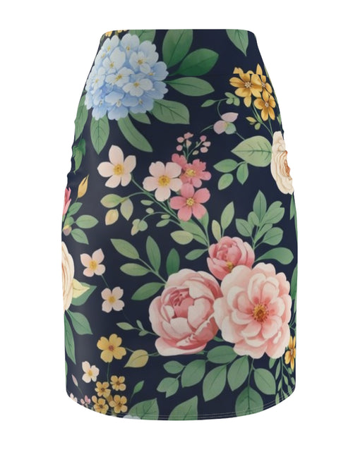 Load image into Gallery viewer, Navy Floral Peony Pencil Skirt for Women | Elegant Vintage Garden Skirt | Office to Evening Outfit | Feminine Mid-Waist Skirt
