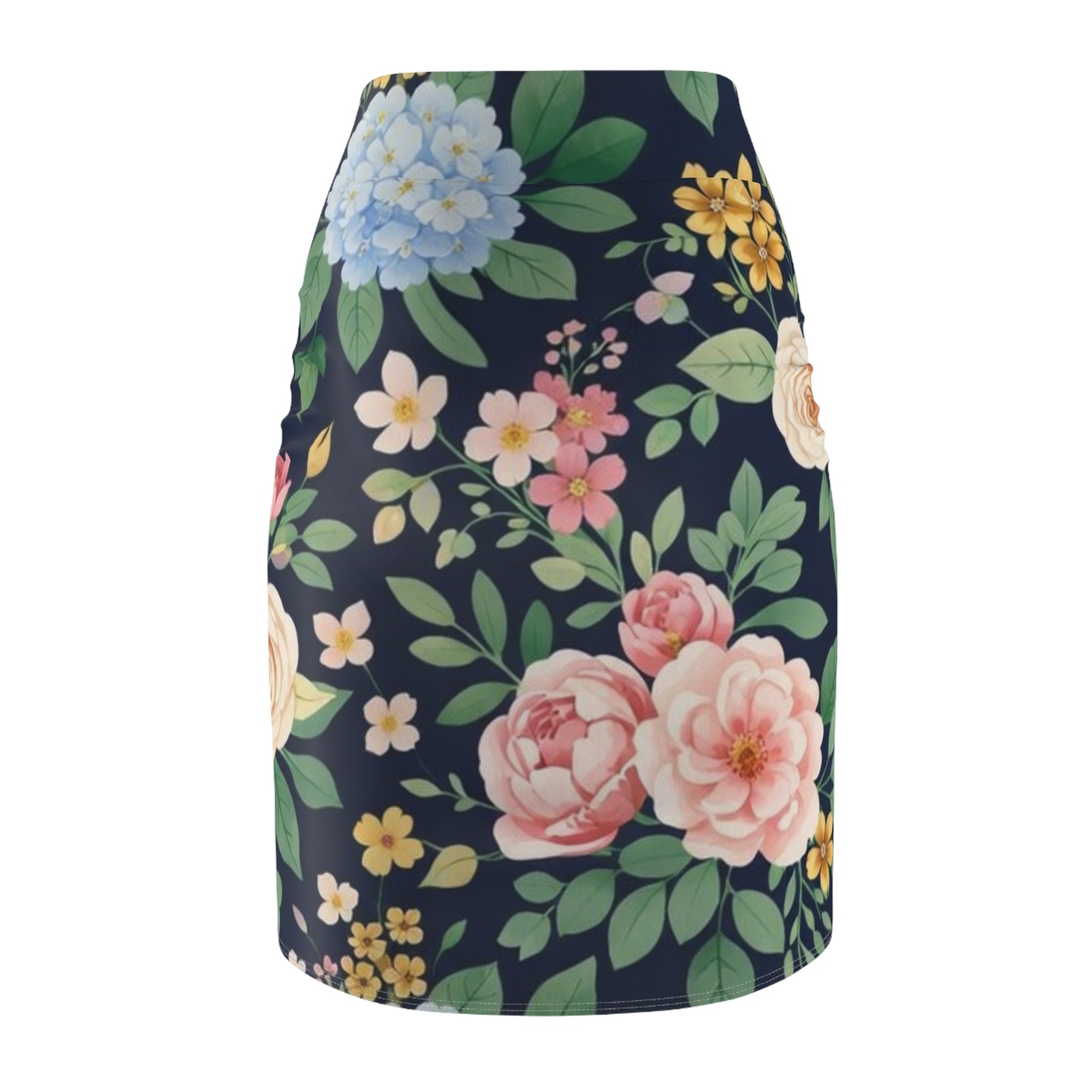 Navy Floral Peony Pencil Skirt for Women | Elegant Vintage Garden Skirt | Office to Evening Outfit | Feminine Mid-Waist Skirt