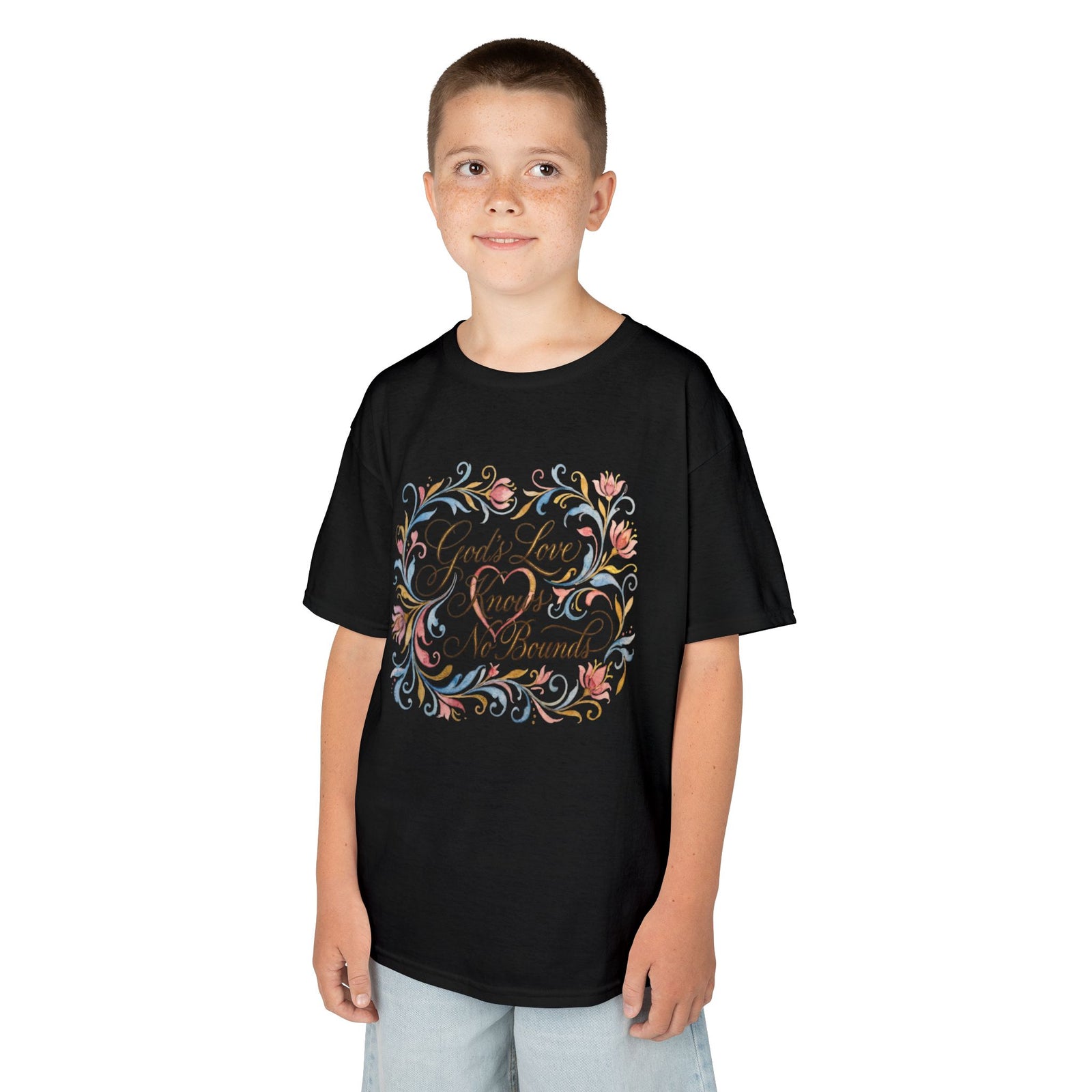 Kids Tee — "God's Love Knows No Bounds" Floral Shirt