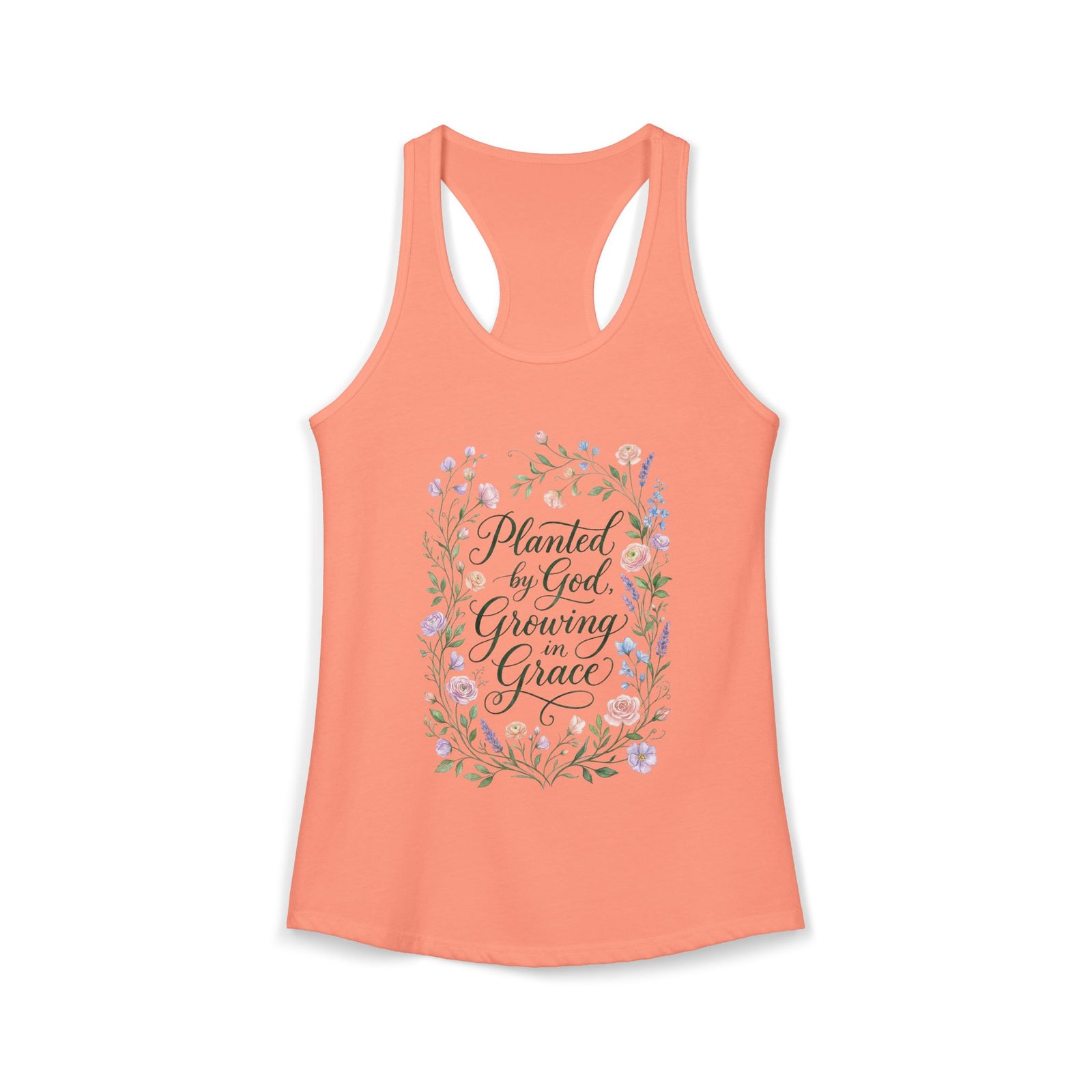 Planted by God Growing in Grace Racerback Tank – Christian Floral Tank Top for Women – Faith Based Summer Church Shirt – Inspirational Christian Gift