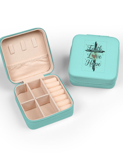 Load image into Gallery viewer, Faith Jewelry Travel Case – Cute Compact Organizer with 'Faith Love Hope' Design For Women and girls
