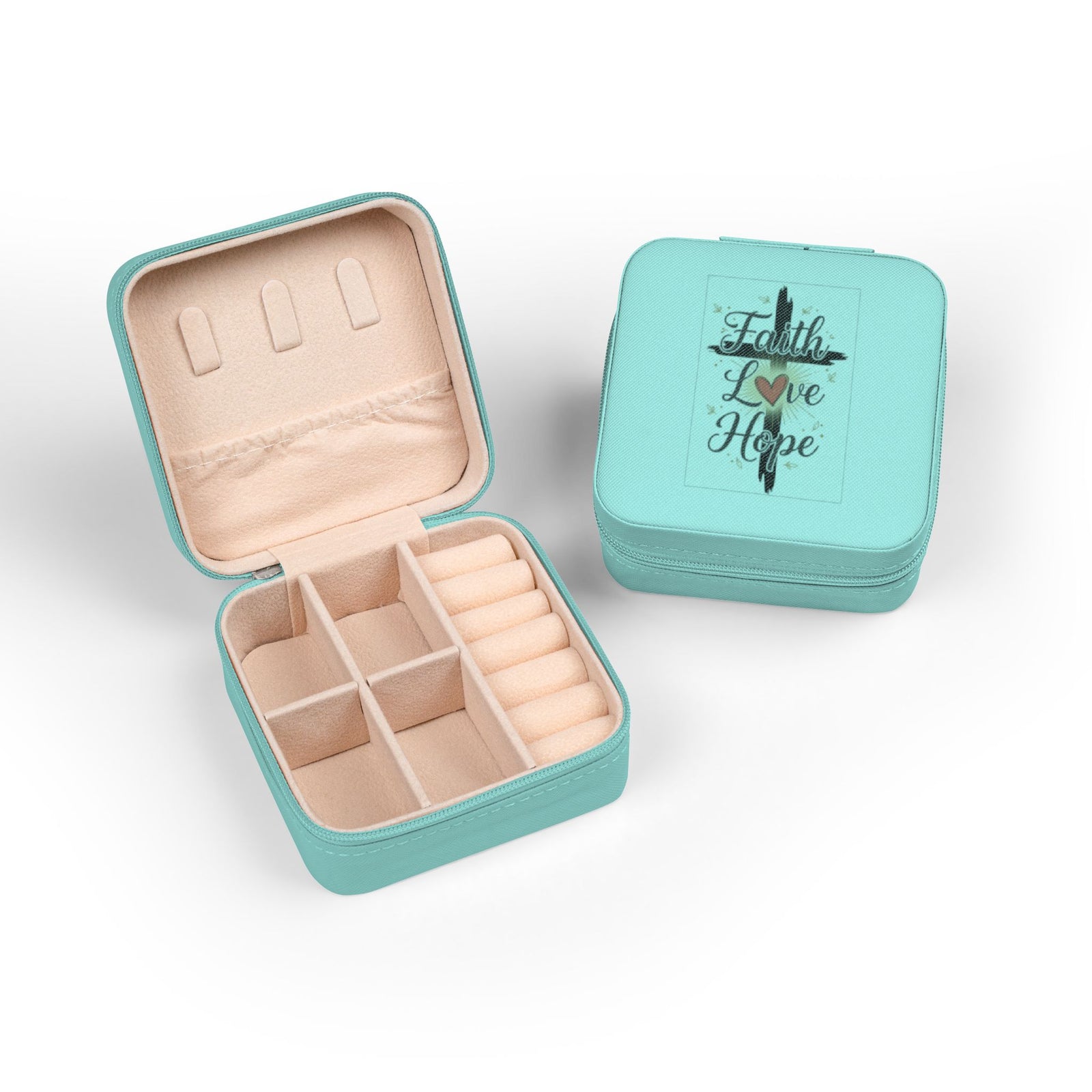 Faith Jewelry Travel Case – Cute Compact Organizer with 'Faith Love Hope' Design For Women and girls