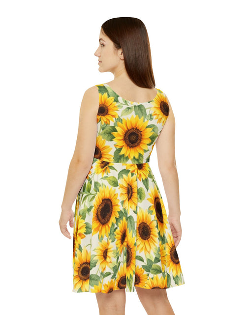 Load image into Gallery viewer, Sunflower Skater Dress – Bright Floral Summer Dress, Cute Sleeveless Sundress, Boho Beach Outfit, Garden Party Dress for Women
