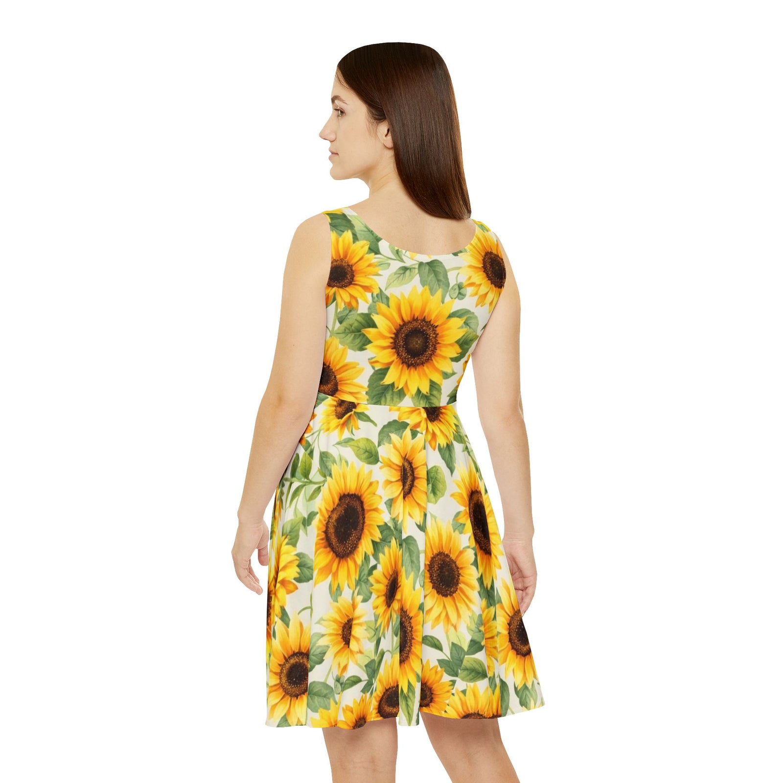 Sunflower Skater Dress – Bright Floral Summer Dress, Cute Sleeveless Sundress, Boho Beach Outfit, Garden Party Dress for Women