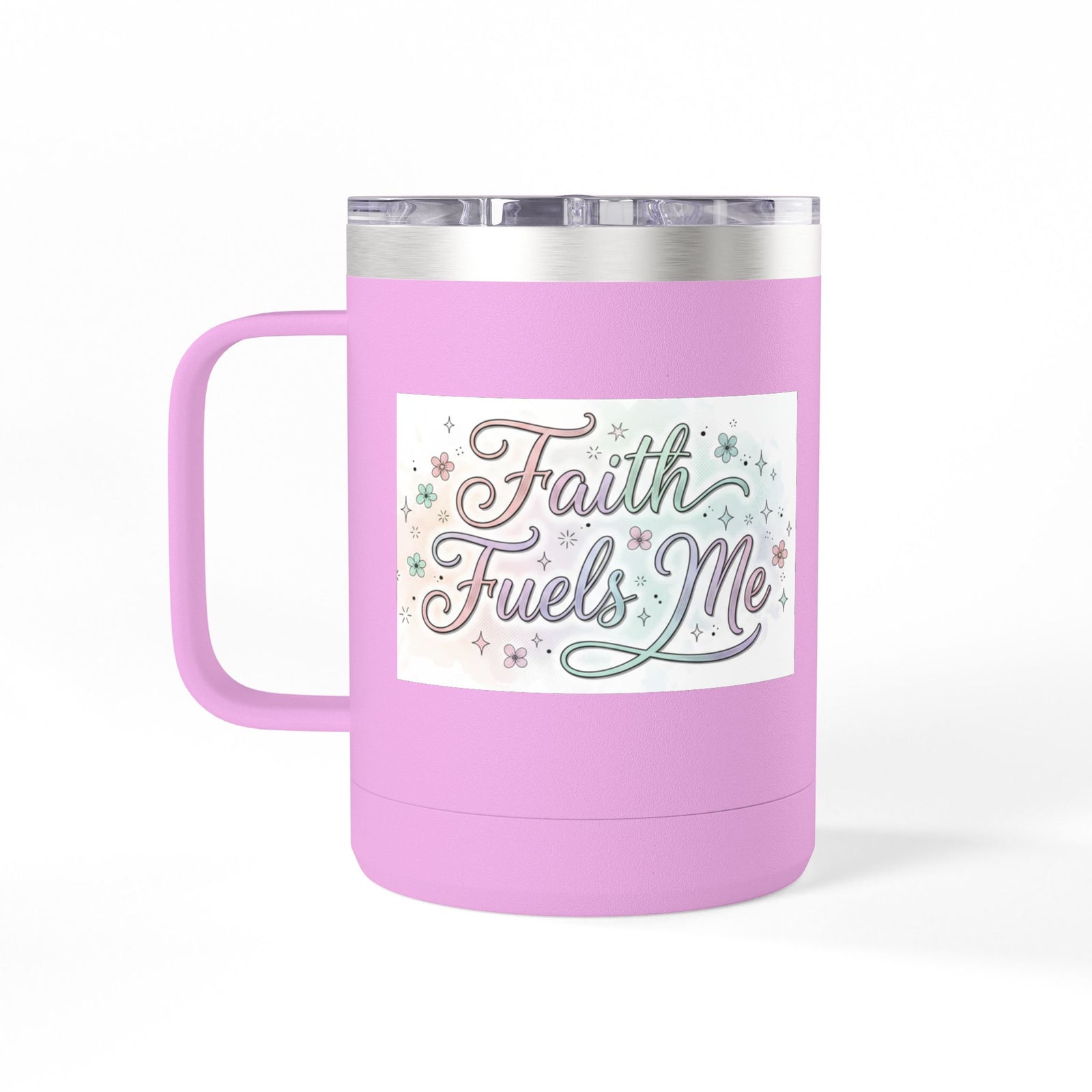 15oz Insulated Coffee Tumbler Mug — "Faith Fuels Me" Pastel Star Design