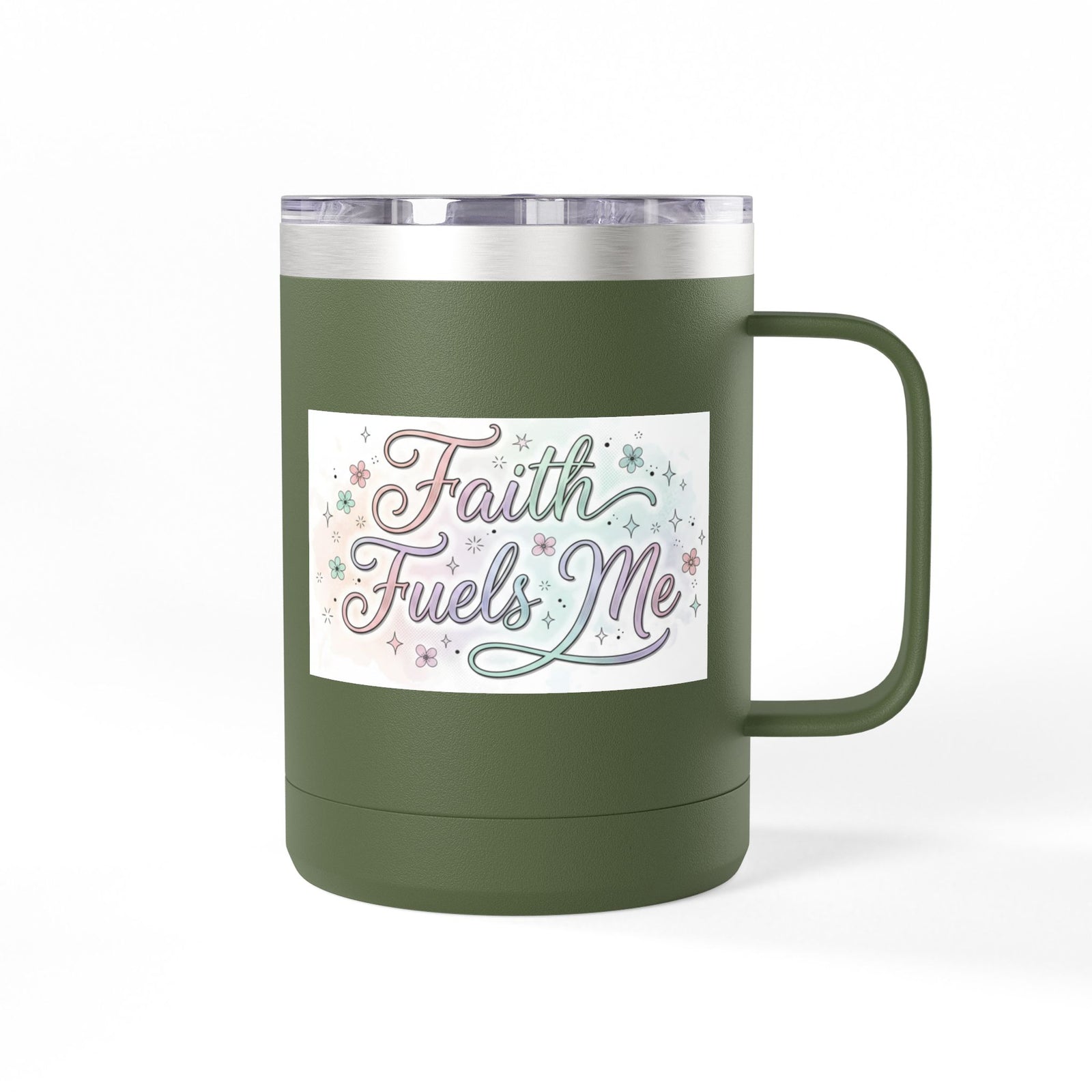 15oz Insulated Coffee Tumbler Mug — "Faith Fuels Me" Pastel Star Design