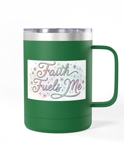 Load image into Gallery viewer, 15oz Insulated Coffee Tumbler Mug — "Faith Fuels Me" Pastel Star Design
