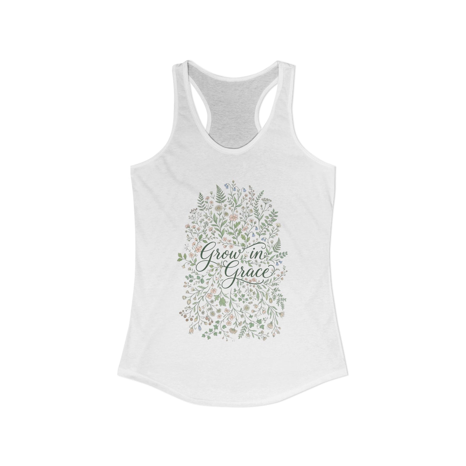 Grow in Grace Christian Racerback Tank – Floral Faith Tank Top for Women – Inspirational Church Summer Tank – Christian Gift for Her