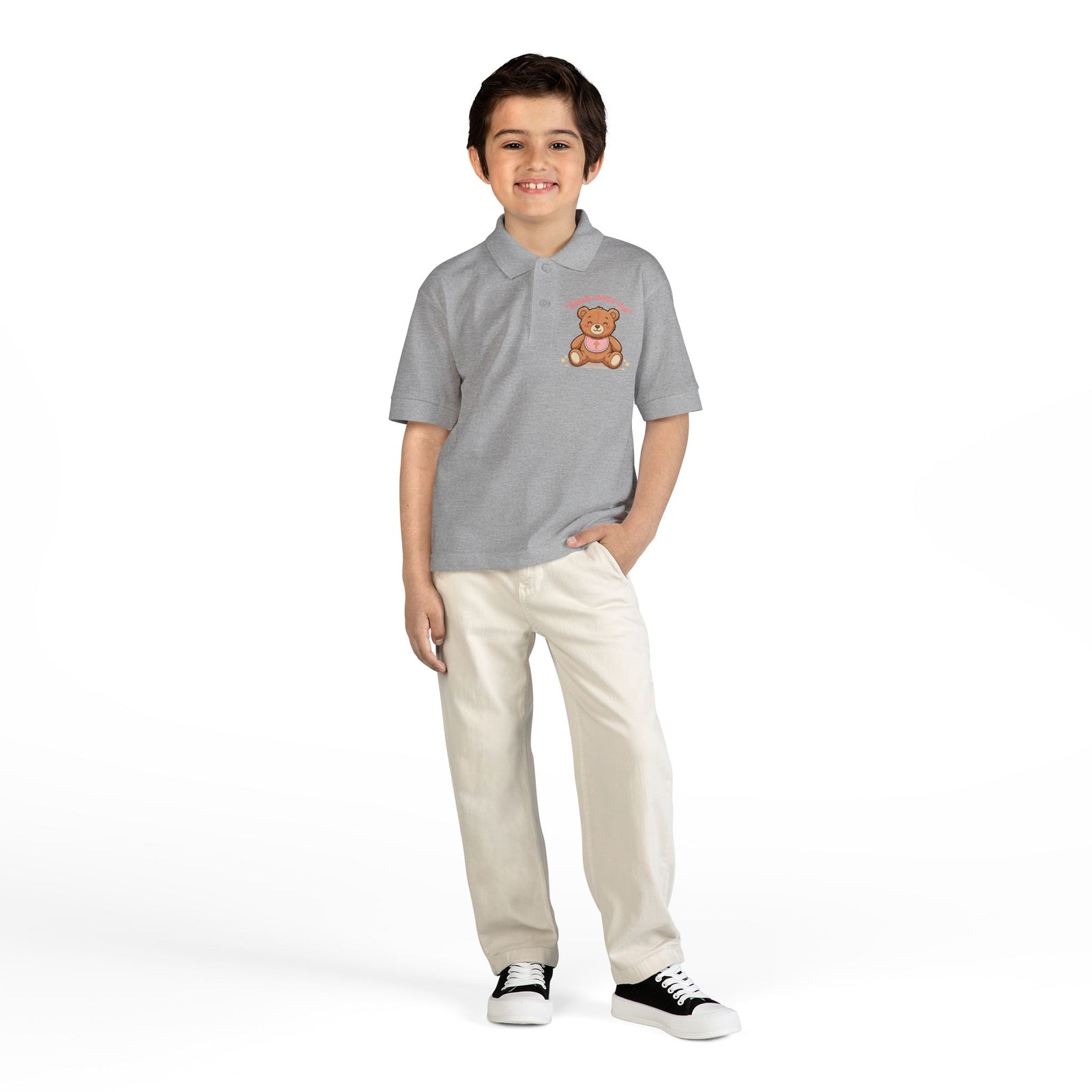 Jesus Loves Me Teddy Bear Kids Polo Shirt | Christian Toddler Polo | Cute Faith-Based Kids Clothes | Dressy Church Outfit