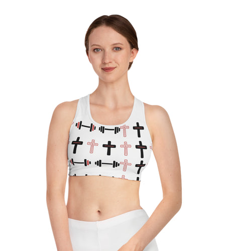 Cross & Barbell Sports Bra — Faith Fitness Patterned Athletic Crop For Women & Girls