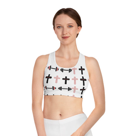 Cross & Barbell Sports Bra — Faith Fitness Patterned Athletic Crop For Women & Girls