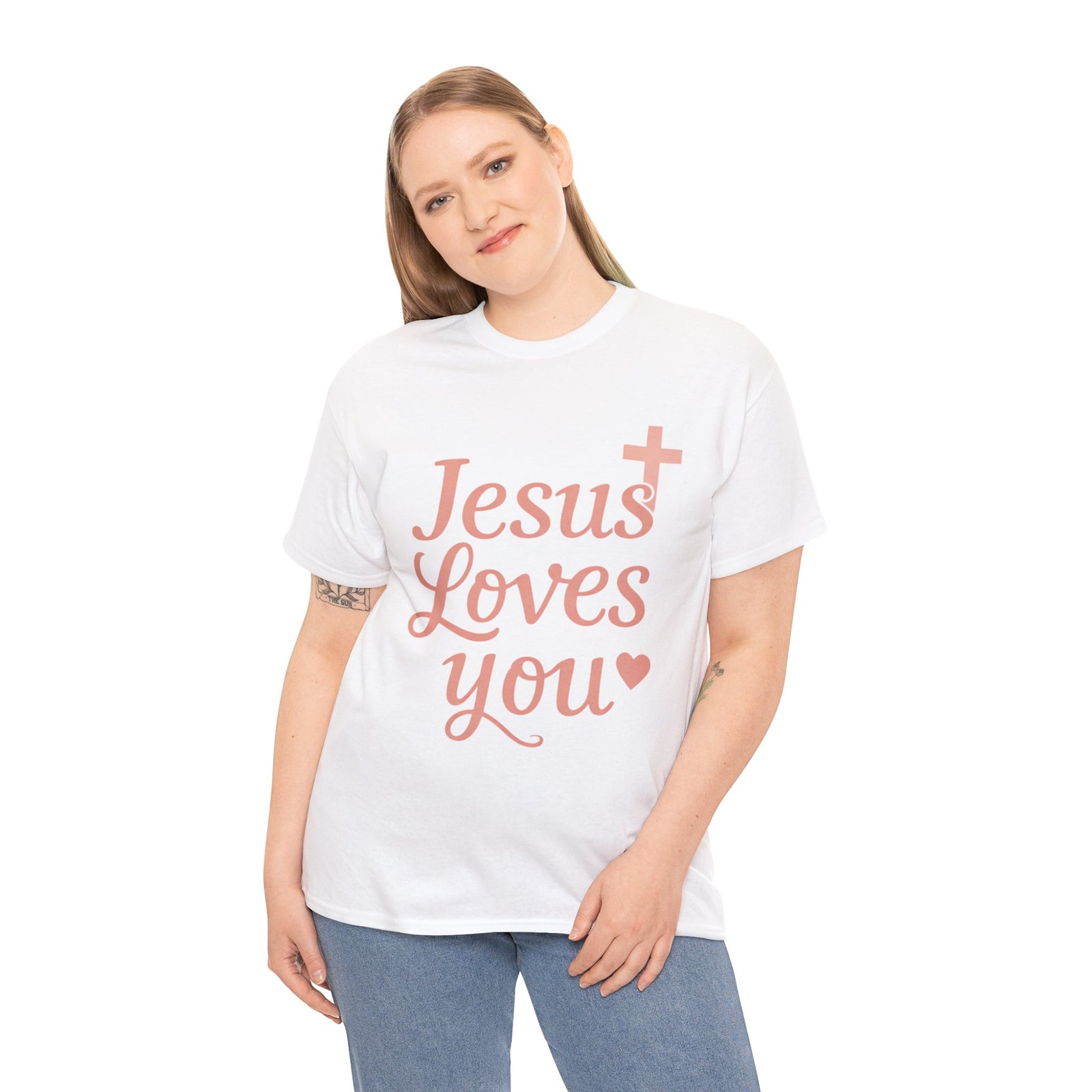Jesus Loves You T-Shirt – Pink Script Faith Tee with Cross