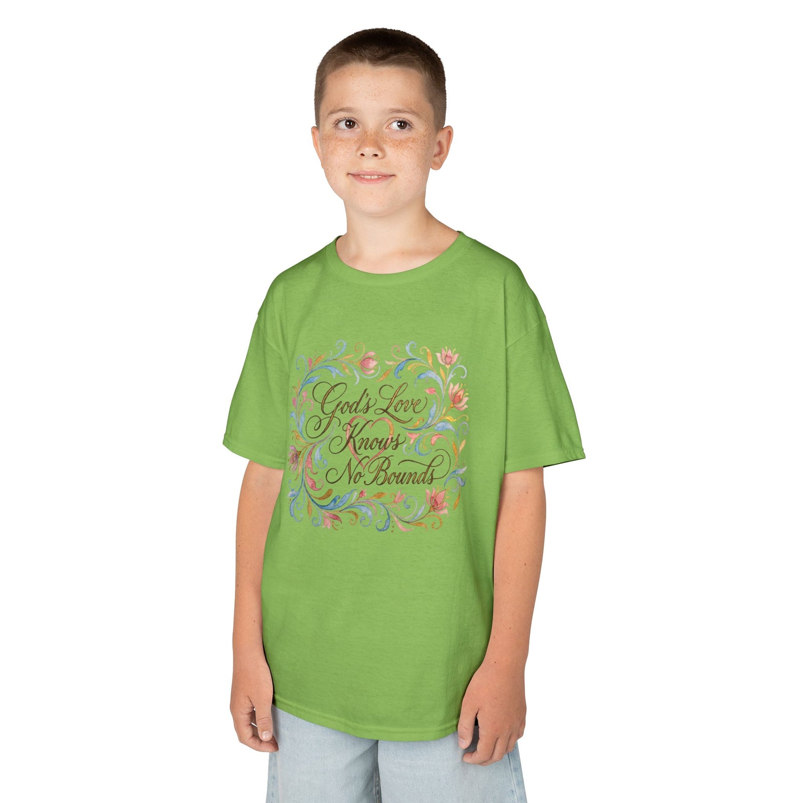 Kids Tee — "God's Love Knows No Bounds" Floral Shirt