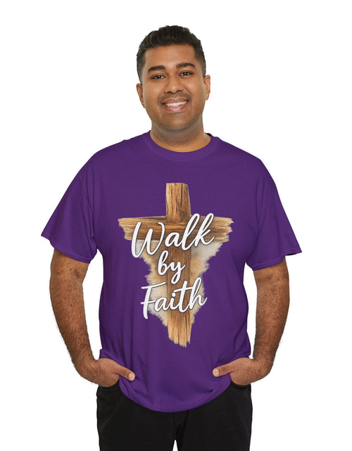 Load image into Gallery viewer, Walk By Faith Tee — Christian Cross Faith Men's T‑Shirt
