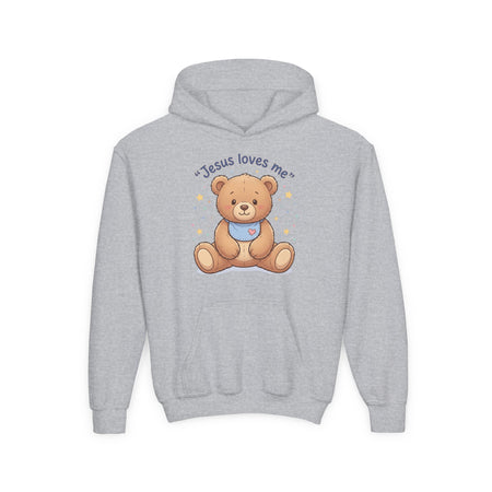 Jesus Loves Me Teddy Bear Kids Hoodie | Christian Youth Sweatshirt | Cute Faith-Based Kids Clothes | Gift for Boys & Girls