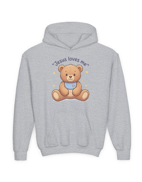 Load image into Gallery viewer, Jesus Loves Me Teddy Bear Kids Hoodie | Christian Youth Sweatshirt | Cute Faith-Based Kids Clothes | Gift for Boys &amp; Girls
