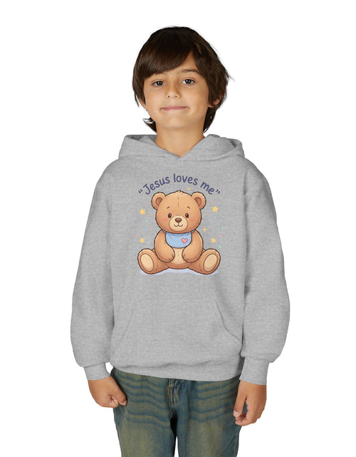 Load image into Gallery viewer, Jesus Loves Me Teddy Bear Kids Hoodie | Christian Youth Sweatshirt | Cute Faith-Based Kids Clothes | Gift for Boys &amp; Girls
