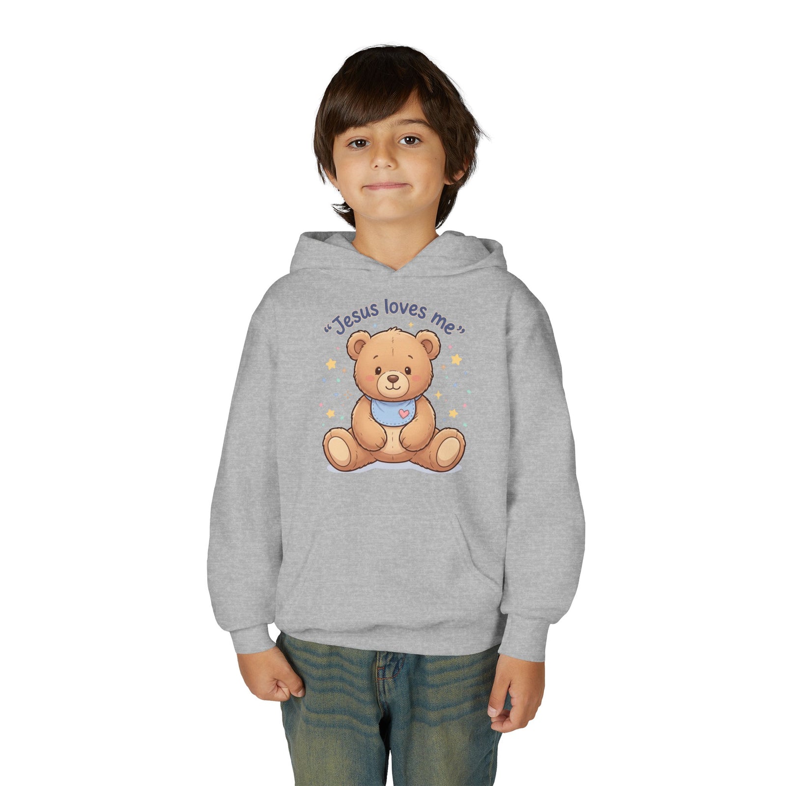 Jesus Loves Me Teddy Bear Kids Hoodie | Christian Youth Sweatshirt | Cute Faith-Based Kids Clothes | Gift for Boys & Girls