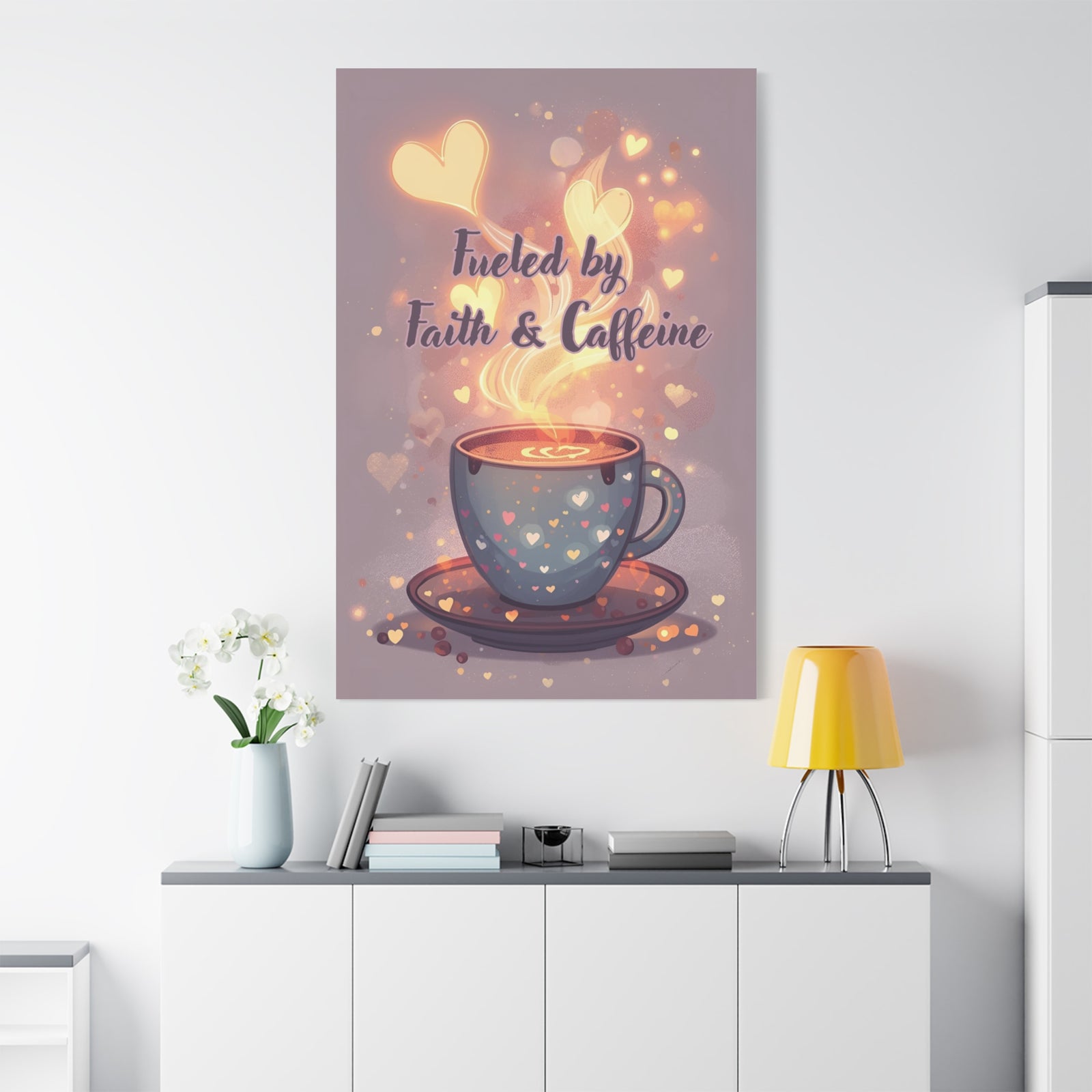 Canvas Wall Art "Fueled by Faith & Caffeine" — Coffee Lover Inspirational Home - Coffee Shop Decor