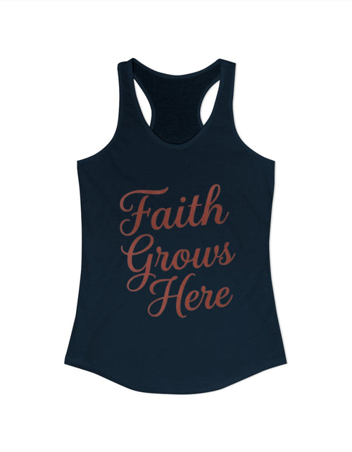 Load image into Gallery viewer, Faith Grows Here Women’s Racerback Tank, Christian Inspirational Tank Top, Faith-Based Apparel, Minimalist Scripture Style Top, Everyday Encouragement Shirt

