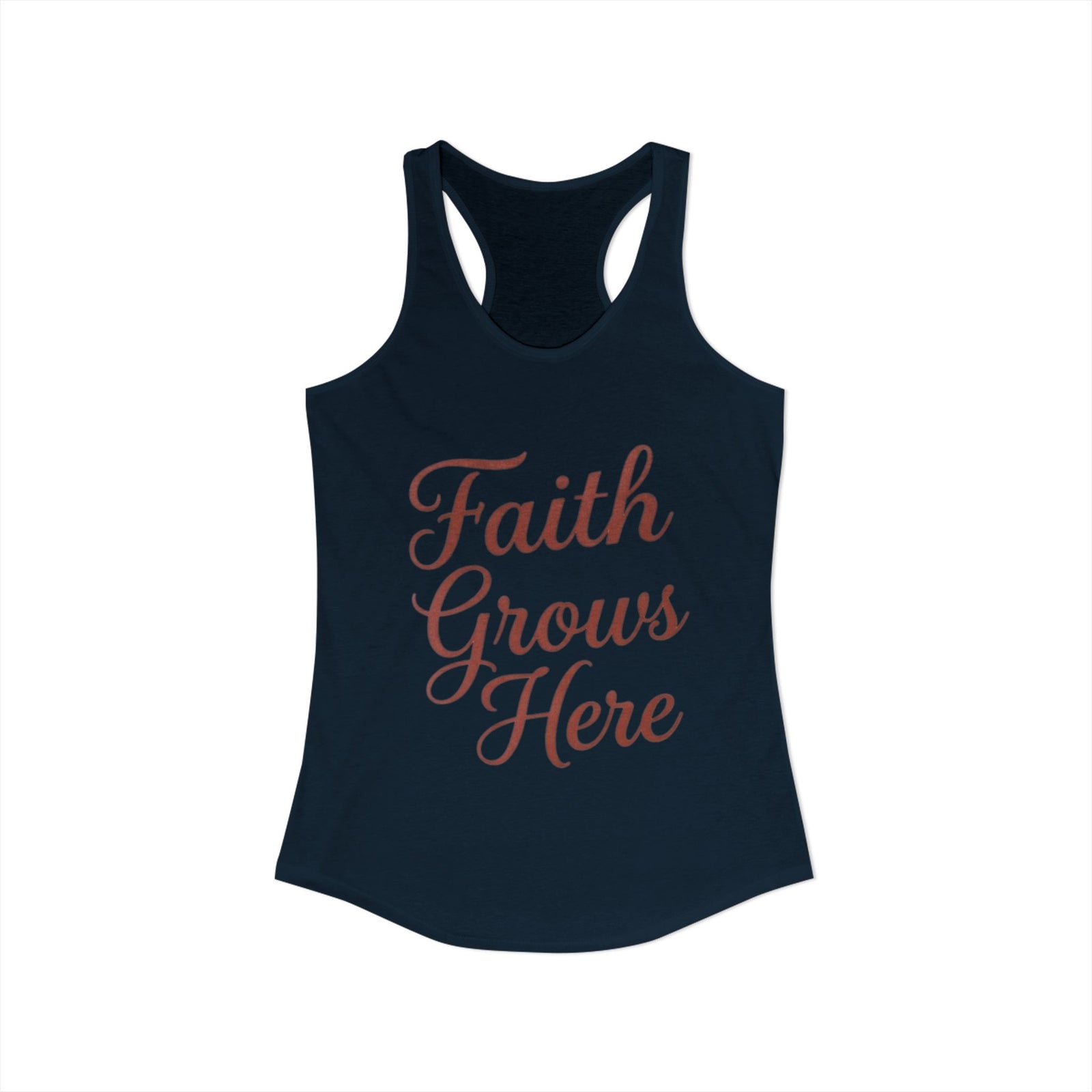 Faith Grows Here Women’s Racerback Tank, Christian Inspirational Tank Top, Faith-Based Apparel, Minimalist Scripture Style Top, Everyday Encouragement Shirt