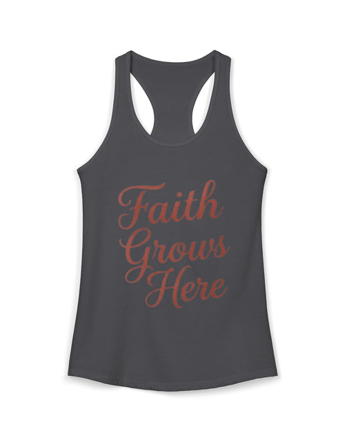 Load image into Gallery viewer, Faith Grows Here Women’s Racerback Tank, Christian Inspirational Tank Top, Faith-Based Apparel, Minimalist Scripture Style Top, Everyday Encouragement Shirt
