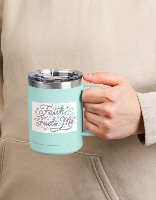Load image into Gallery viewer, 15oz Insulated Coffee Tumbler Mug — "Faith Fuels Me" Pastel Star Design
