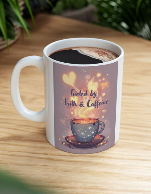 Load image into Gallery viewer, Faith And Coffee Fuels Me Ceramic Mug — Inspirational Heart Fairy Coffee Lovers Cup 11 oz &amp; 15 oz
