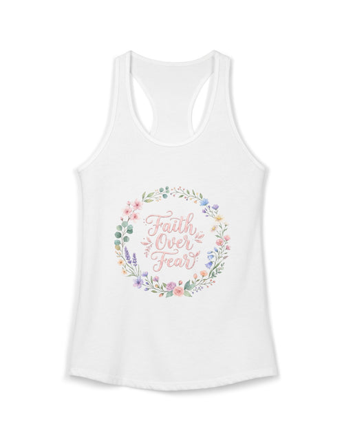 Load image into Gallery viewer, Faith Over Fear Christian Racerback Tank – Floral Faith Tank Top for Women – Inspirational Church Summer Tank – Christian Gift for Her
