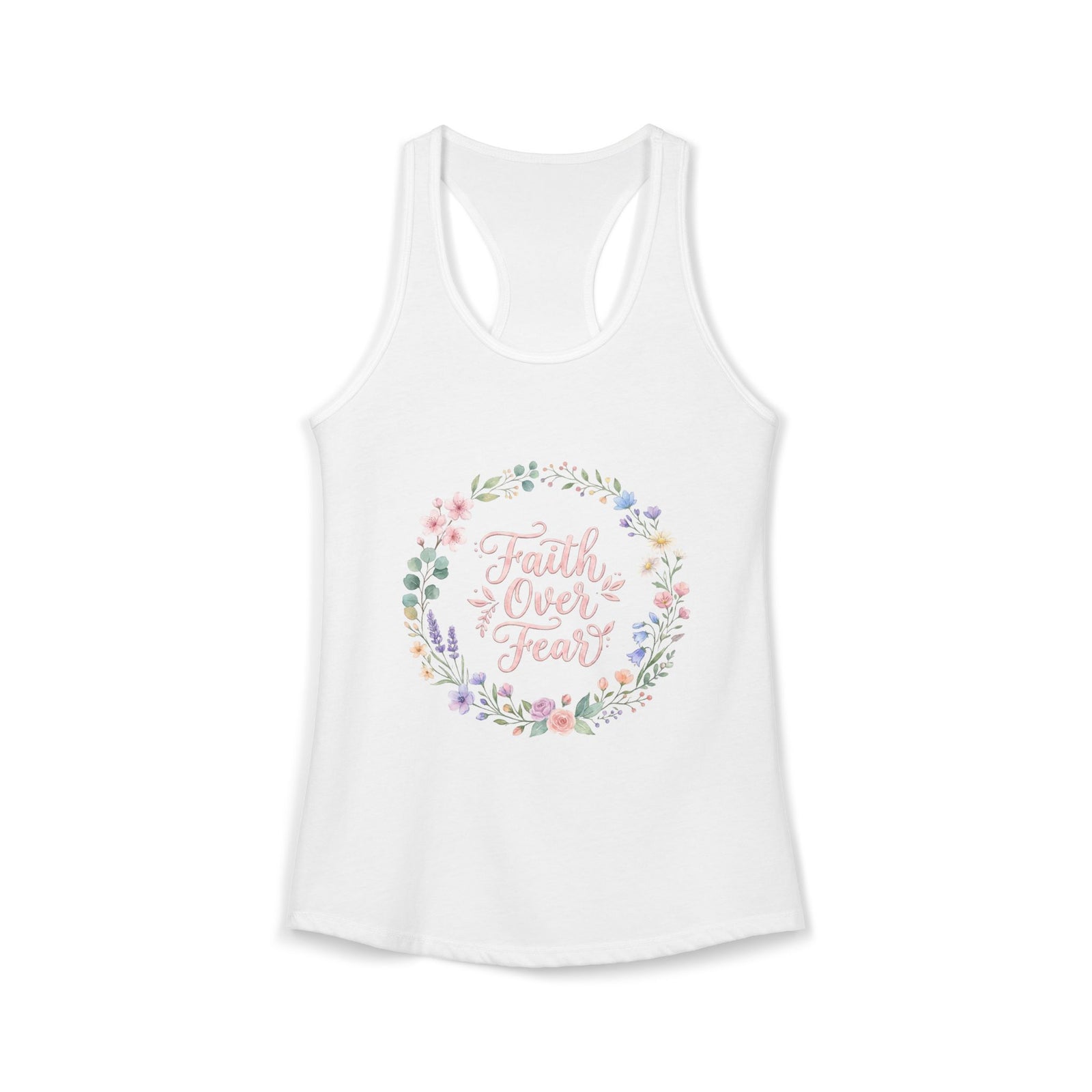 Faith Over Fear Christian Racerback Tank – Floral Faith Tank Top for Women – Inspirational Church Summer Tank – Christian Gift for Her
