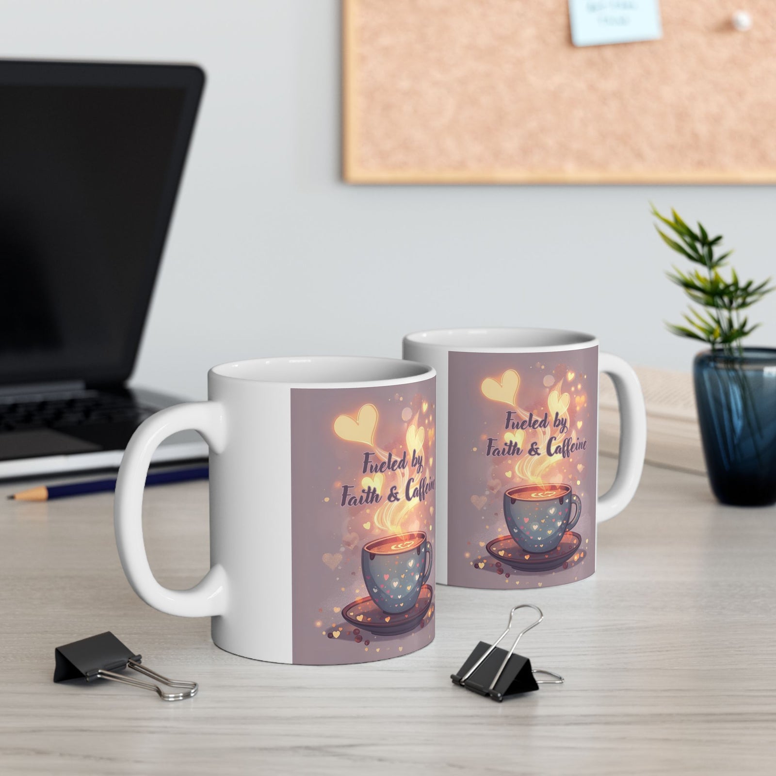 Faith And Coffee Fuels Me Ceramic Mug — Inspirational Heart Fairy Coffee Lovers Cup 11 oz & 15 oz