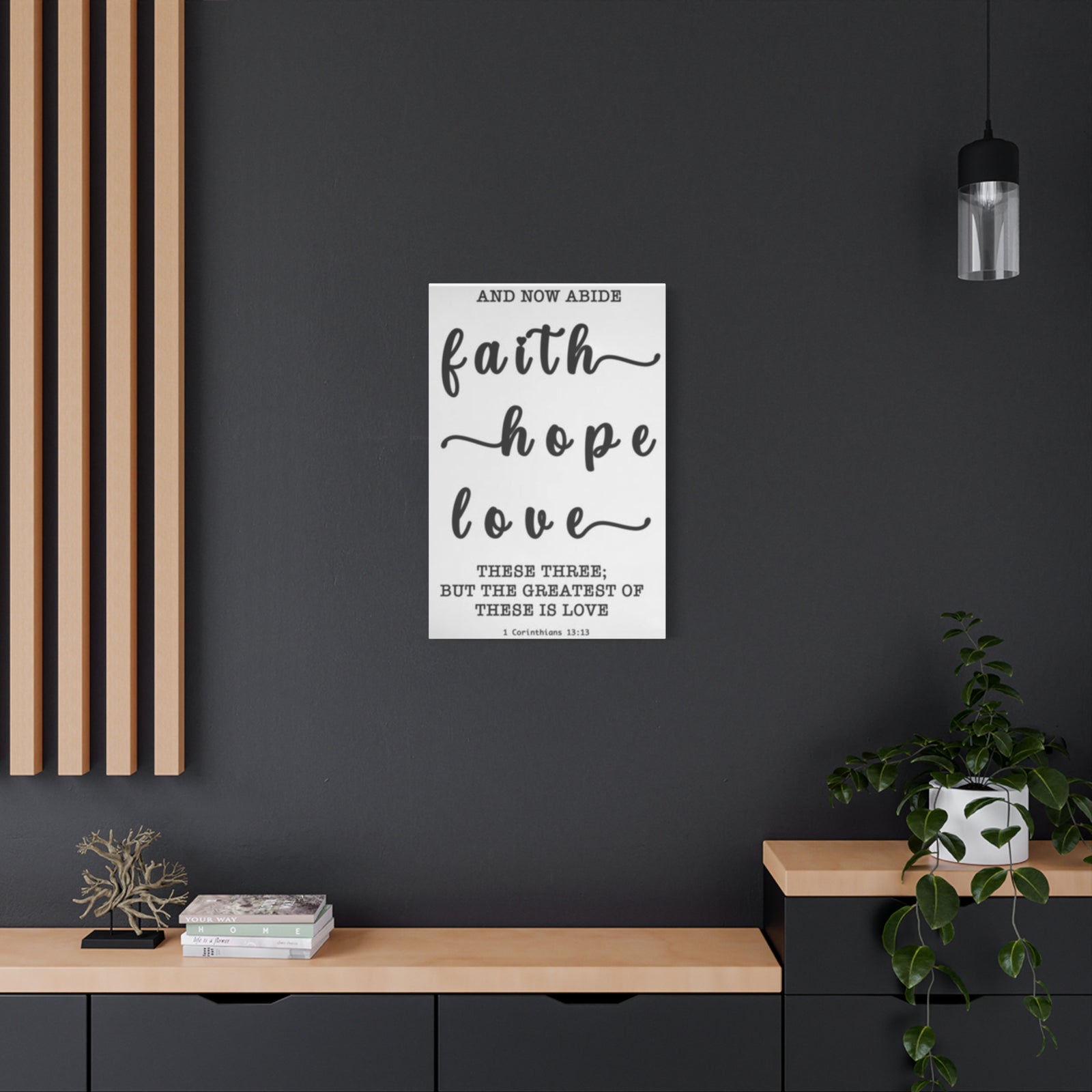 Faith Hope Love Matte Stretched Canvas Wall Art — Inspirational Scripture Quote