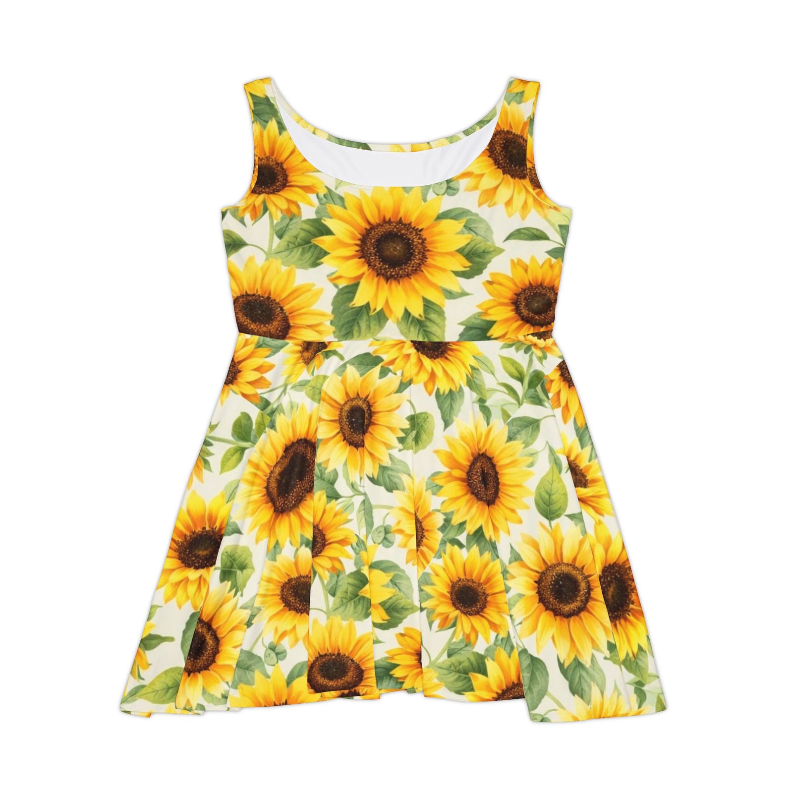 Sunflower Skater Dress – Bright Floral Summer Dress, Cute Sleeveless Sundress, Boho Beach Outfit, Garden Party Dress for Women