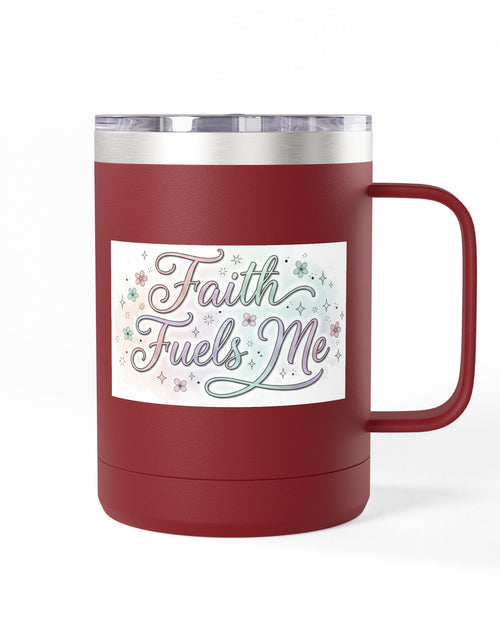 Load image into Gallery viewer, 15oz Insulated Coffee Tumbler Mug — "Faith Fuels Me" Pastel Star Design
