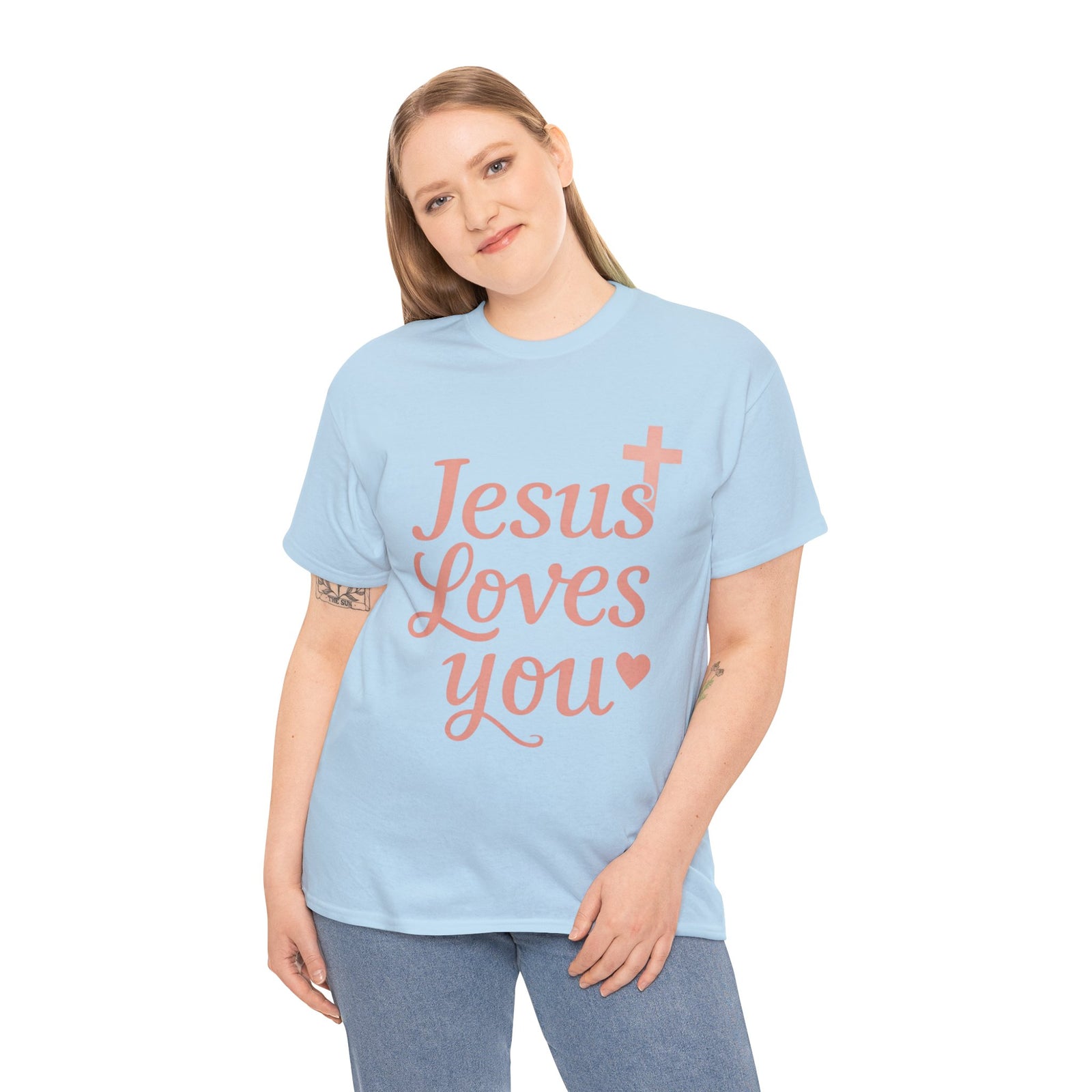 Jesus Loves You T-Shirt – Pink Script Faith Tee with Cross