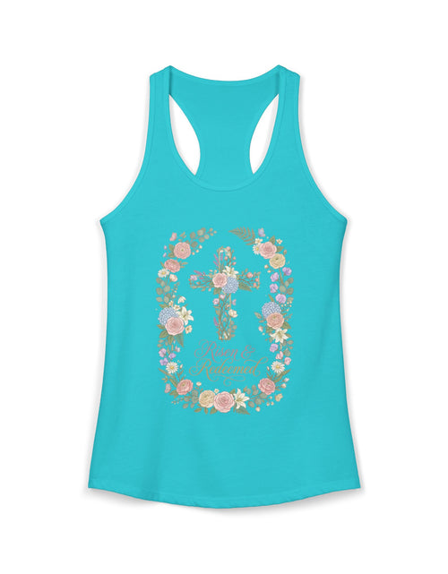 Load image into Gallery viewer, Blessed &amp; Redeemed Women's Christian Tank Top – Cross Faith Shirt – Inspirational Christian Summer Apparel
