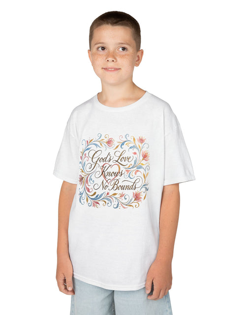 Load image into Gallery viewer, Kids Tee — "God's Love Knows No Bounds" Floral Shirt
