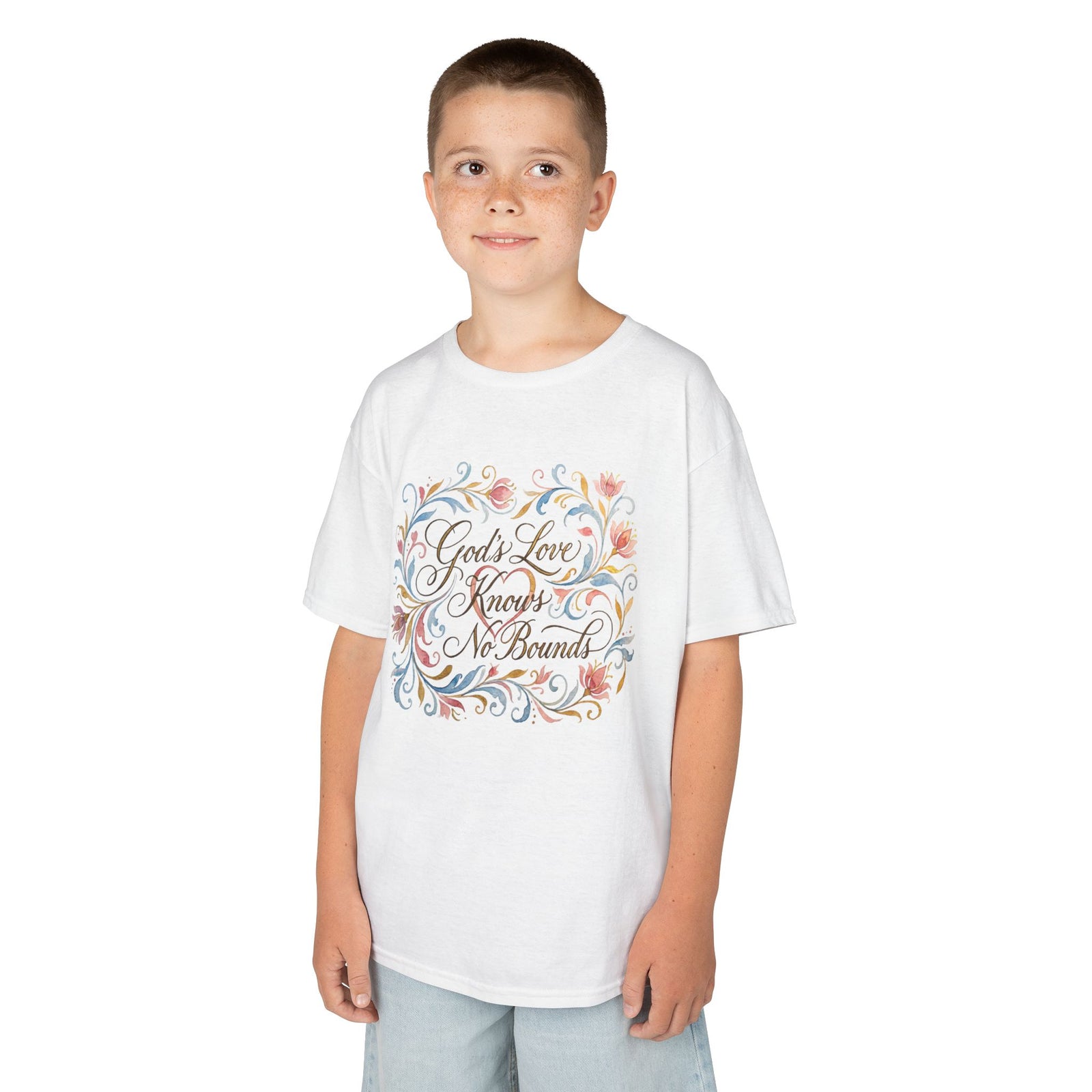Kids Tee — "God's Love Knows No Bounds" Floral Shirt