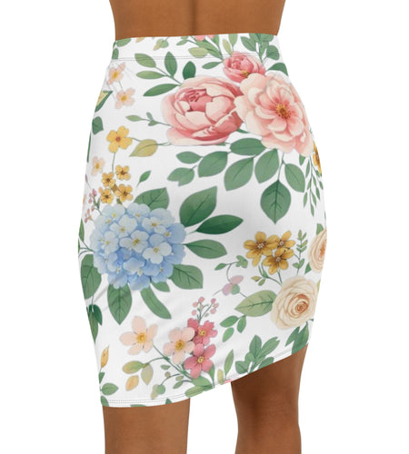 Floral Watercolor Pencil Skirt for Women | Soft Spring Garden Print Skirt | Feminine Pastel Outfit | Elegant Mid-Waist Skirt