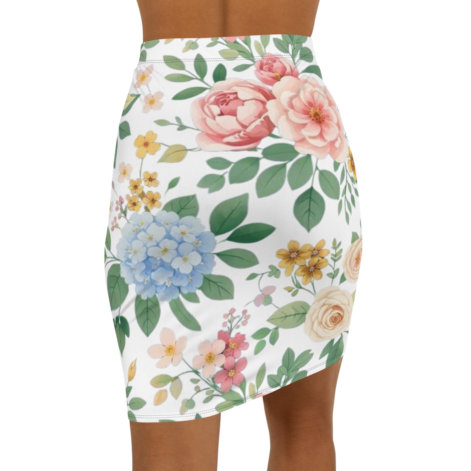 Floral Watercolor Pencil Skirt for Women | Soft Spring Garden Print Skirt | Feminine Pastel Outfit | Elegant Mid-Waist Skirt