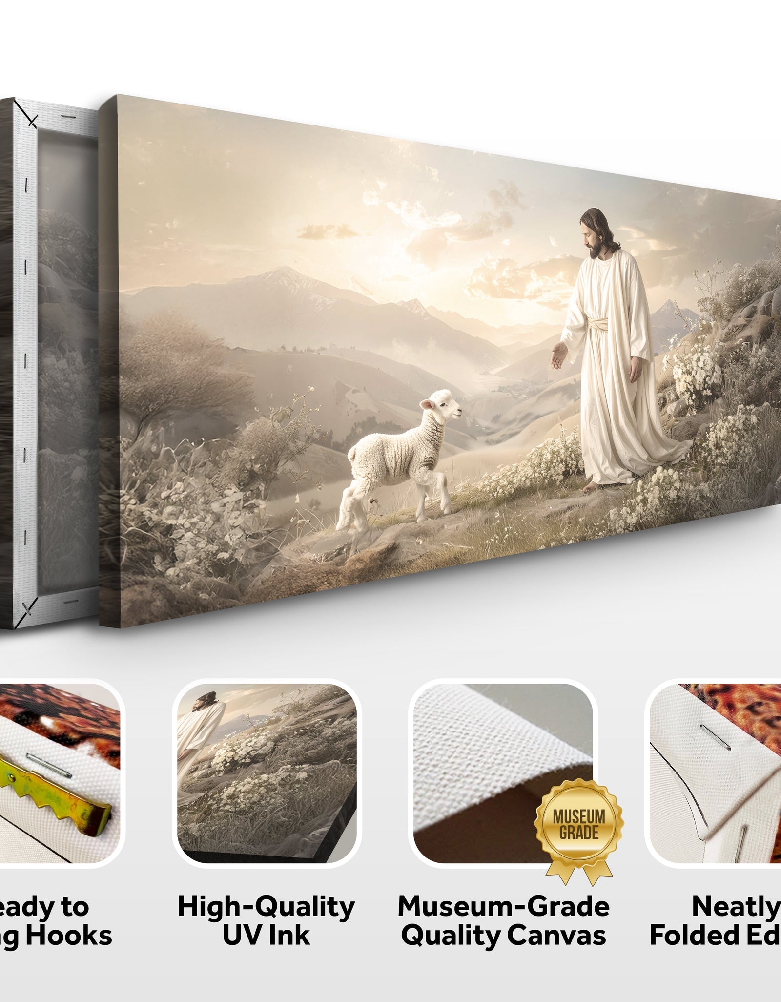 Jesus Protects The Lamb From Wolves Faith Wall Art X