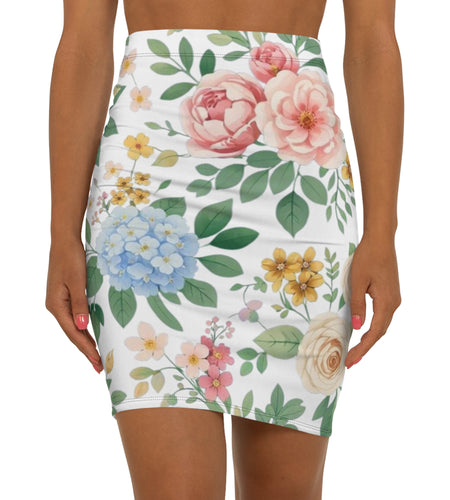 Floral Watercolor Pencil Skirt for Women | Soft Spring Garden Print Skirt | Feminine Pastel Outfit | Elegant Mid-Waist Skirt