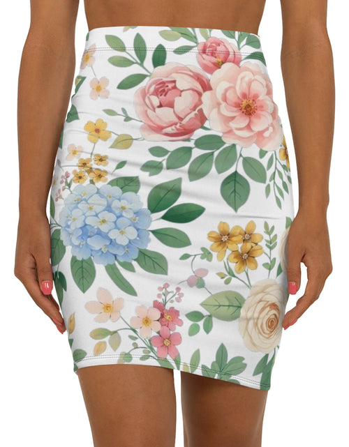 Load image into Gallery viewer, Floral Watercolor Pencil Skirt for Women | Soft Spring Garden Print Skirt | Feminine Pastel Outfit | Elegant Mid-Waist Skirt
