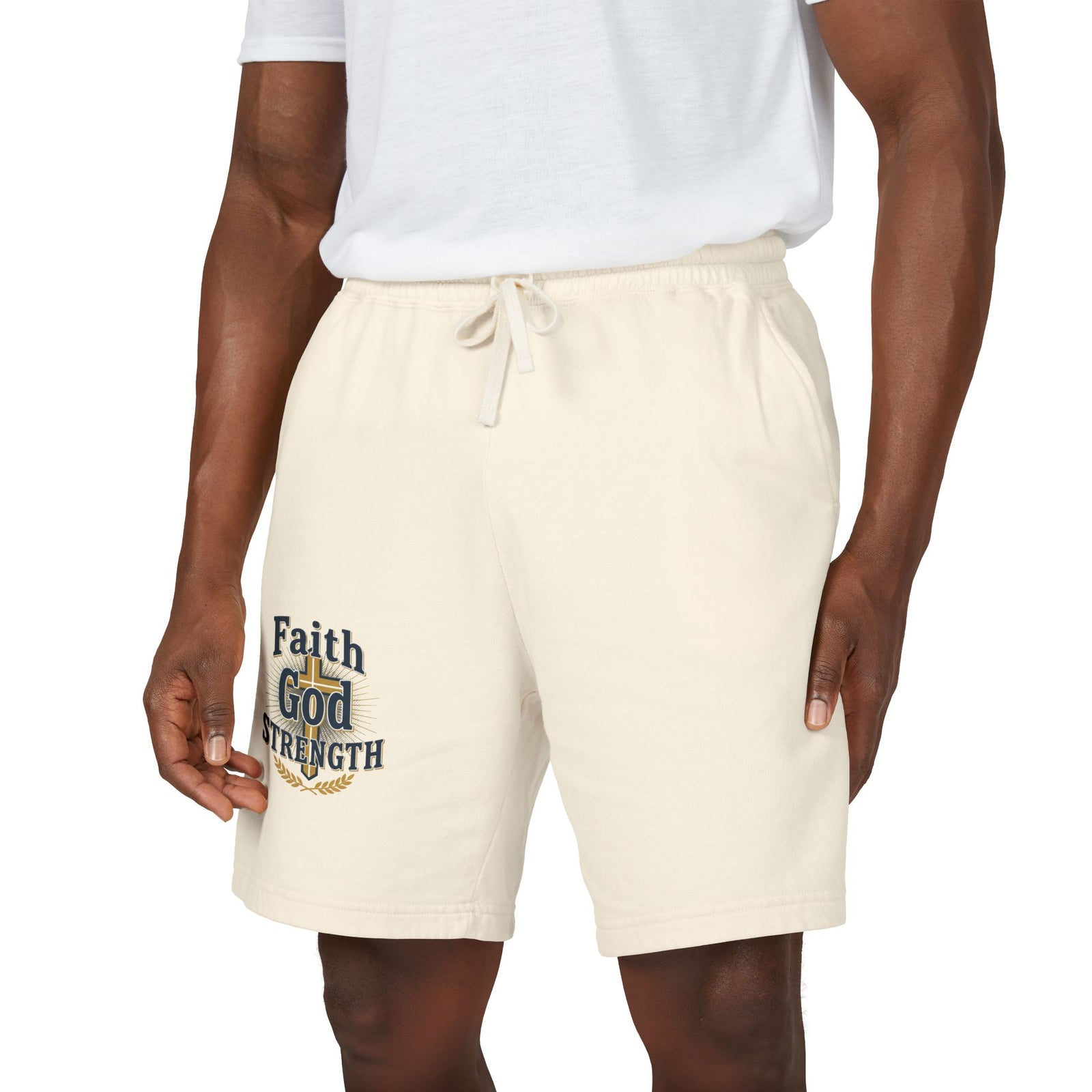 Faith God Strength Fleece Sweat Shorts — Lightweight Religious Lounge Shorts