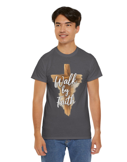 Load image into Gallery viewer, Walk By Faith Tee — Christian Cross Faith Men's T‑Shirt
