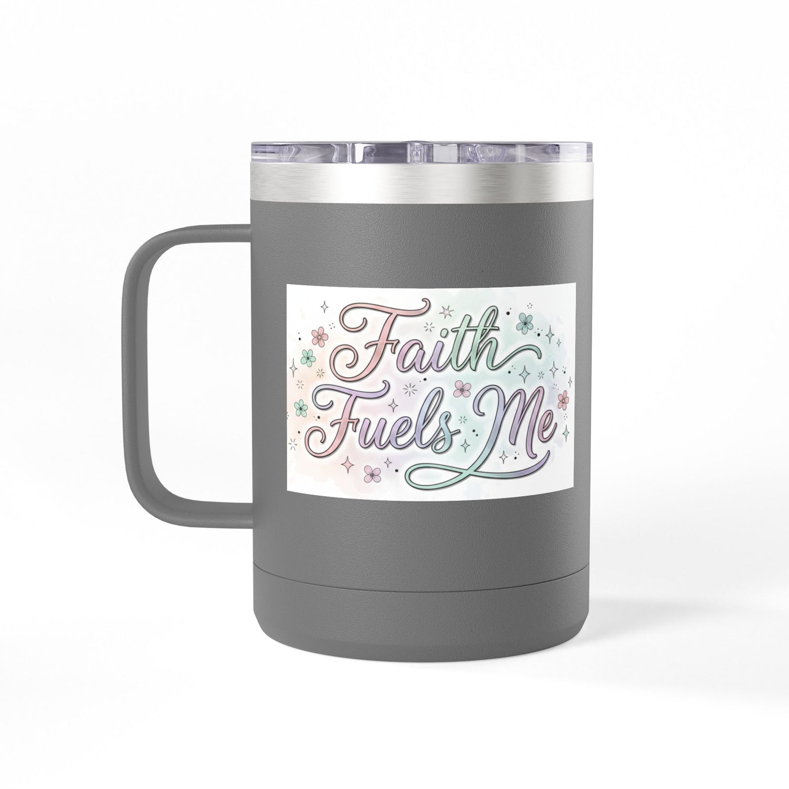 15oz Insulated Coffee Tumbler Mug — "Faith Fuels Me" Pastel Star Design