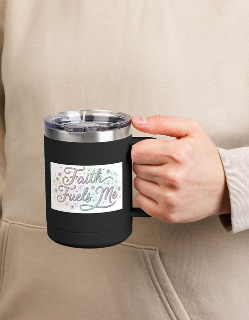 Load image into Gallery viewer, 15oz Insulated Coffee Tumbler Mug — "Faith Fuels Me" Pastel Star Design
