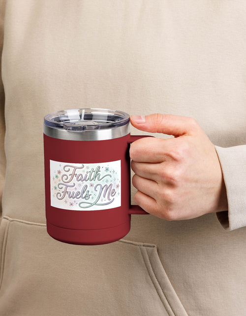 Load image into Gallery viewer, 15oz Insulated Coffee Tumbler Mug — "Faith Fuels Me" Pastel Star Design
