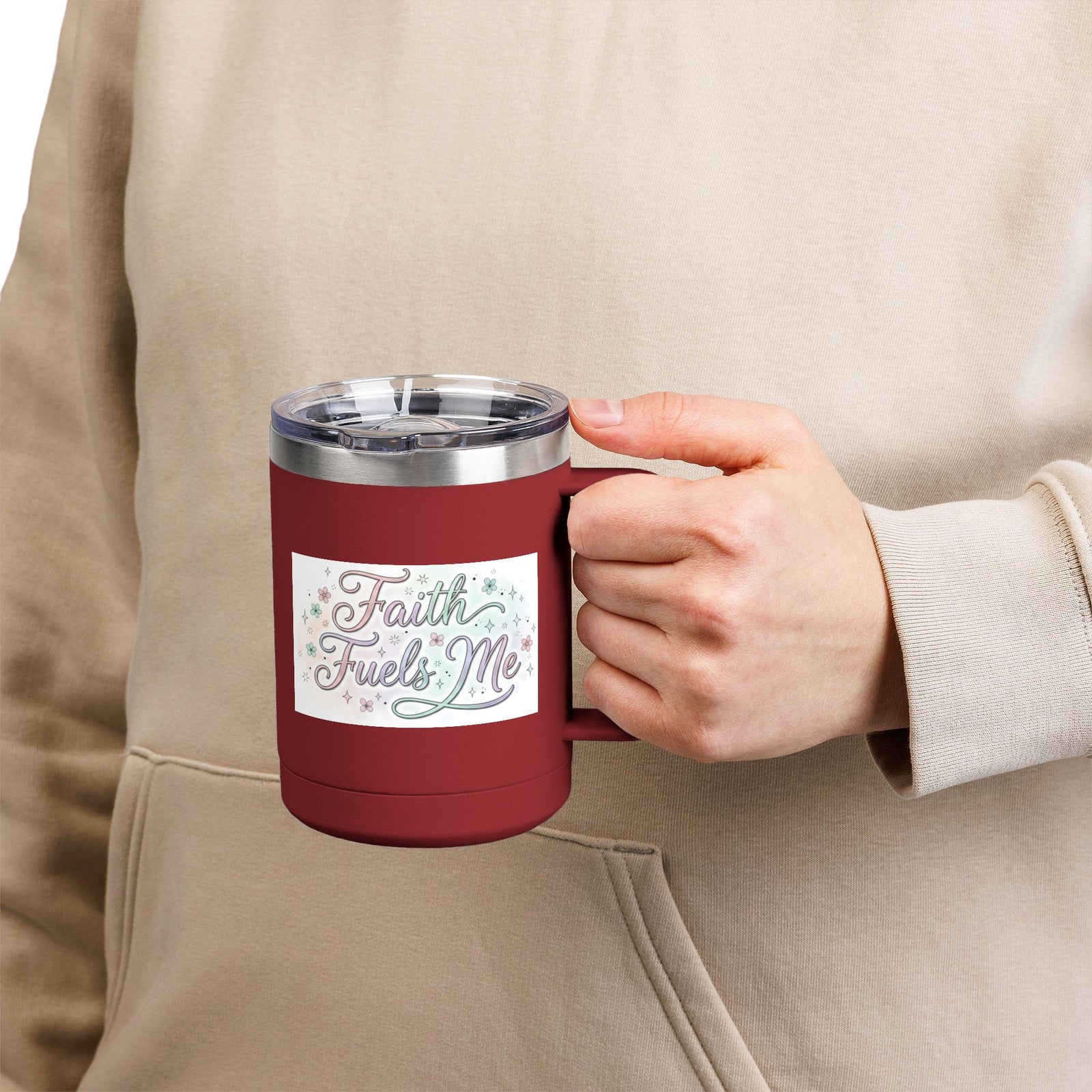 15oz Insulated Coffee Tumbler Mug — "Faith Fuels Me" Pastel Star Design