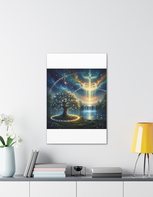 Load image into Gallery viewer, Spiritual Tree of Life Canvas Art — Mystical Cross &amp; Waterfall Stretched Canvas - Home Decor
